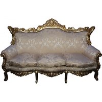 Casa Padrino Barock 3-er Sofa Master Creme barock Muster / Gold Mod3 - Wohnzimmer Couch Möbel Lounge