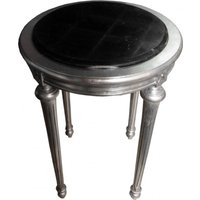 Barock Beistelltisch Rund Silber/Schwarz Marmorplatte ModY22 72 x 49 cm Antik Stil