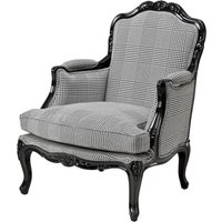 Casa Padrino Luxus Barock Lounge Sessel Schwarz / Grau Kariert