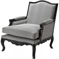 Casa Padrino Luxus Barock Lounge Sessel Schwarz / Grau Kariert Mod2