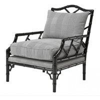 Casa Padrino Luxus Barock Lounge Sessel Schwarz / Grau Kariert Mod3 - Hotel Möbel