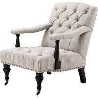 Casa Padrino Luxus Barock Lounge Sessel Creme / Braun Kariert Mod4 - Hotel Möbel