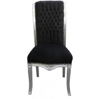 Casa Padrino Barock Hochlehner Esszimmer Stuhl Schwarz/Silber - Hochlehnstuhl Möbel
