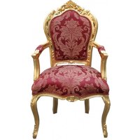 Casa Padrino Barock Esszimmer Stuhl Bordeaux Muster / Gold mit Armlehnen - Limited Edition