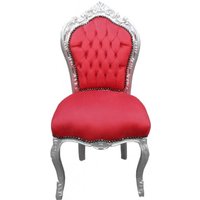 Casa Padrino Barock Esszimmer Stuhl Rot/Silber ohne Armlehnen