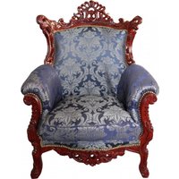 Casa Padrino Barock Sessel Al Capone Mod2 Royalblau Muster / Braun Rot Möbel Antik Stil - Limited Edition