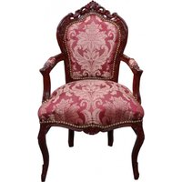 Casa Padrino Barock Esszimmer Stuhl Bordeaux Muster / Braunrot mit Armlehnen - Limited Edition