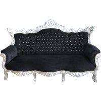 Casa Padrino Barock Sofa Master Schwarz / Silber mit Bling Bling Glitzersteinen - Möbel Couch Lounge