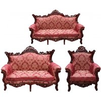 Casa Padrino Barock Wohnzimmer Set Bordeaux Muster / Braunrot - 3-er Sofa + 2-er Sofa + 1 Sessel - Barock Möbel