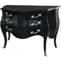 Casa Padrino Barock Kommode Schwarz Hochglanz 122 cm mit silbernen Metallapplikationen - Antik Stil