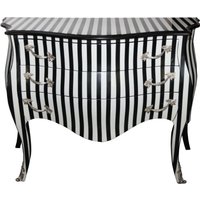Casa Padrino Barock Kommode Schwarz/Weiss Streifen 122 cm mit silbernen Metallapplikationen - Antik Stil