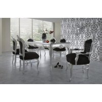 Casa Padrino Barock Esszimmer Set Schwarz/Silber/Silber - Esstisch + 6 Stühle