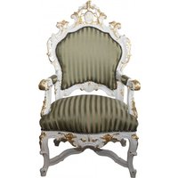 Casa Padrino Barock Luxus Thron Sessel Grün/Gold Streifen / Weiss/Gold - Unikat - Barock Möbel Thron Königssessel - Limited Edition