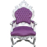 Casa Padrino Barock Luxus Thron Sessel Lila/Silber - Unikat - Barock Möbel Thron Königssessel - Limited Edition