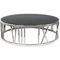 Casa Padrino Luxus Art Deco Couchtisch Rund Edelstahl poliert mit Marmor Platte - Luxus Kollektion