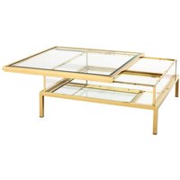 Casa Padrino Luxus Art Deco Designer Couchtisch Edelstahl vergoldet mit Spiegelglas - Luxus Kollektion