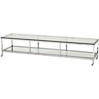 Casa Padrino Luxus Art Deco Designer Couchtisch Edelstahl poliert mit Glas 190 x 45 cm - Luxus Kollektion - Beistelltisch