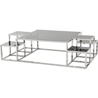 Casa Padrino Luxus Art Deco Designer Couchtisch Edelstahl poliert mit Rauchglas 150 x 90 cm - Luxus Kollektion