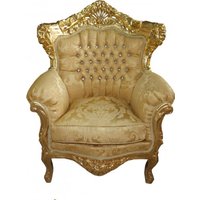 Casa Padrino Barock Sessel "King" Mod 2 Gold/Gold Muster /Gold mit Bling Bling Glitzersteinen - Möbel Antik Stil