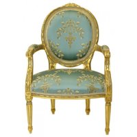 Casa Padrino Barock Medaillon Salon Stuhl Türkis Muster / Gold Modell Versailles - Möbel Antik Stil