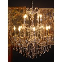 Casa Padrino Barock Kristall Kronleuchter 12-Flammig Silber - Hängeleuchte Lüster Hängelampe Deckenlampe
