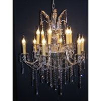 Casa Padrino Barock Kristall Kronleuchter 12-Flammig Silber ModK2 - Hängeleuchte Lüster Hängelampe Deckenlampe