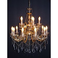 Casa Padrino Barock Kristall Kronleuchter 15-Flammig Gold ModK5 - Hängeleuchte Lüster Hängelampe Deckenlampe