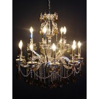 Casa Padrino Barock Kristall Kronleuchter 15-Flammig Silber ModK8 - Hängeleuchte Lüster Hängelampe Deckenlampe