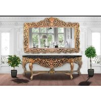 Riesige Casa Padrino Barock Spiegelkonsole Gold mit schwarzer Marmorplatte - Luxus Wohnzimmer Möbel Konsole mit Spiegel