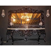 Riesige Casa Padrino Barock Spiegelkonsole Schwarz mit weiÃer Marmorplatte - Luxus Wohnzimmer Möbel Konsole mit Spiegel