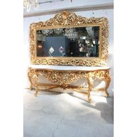 Riesige Casa Padrino Barock Spiegelkonsole Gold mit weiÃer Marmorplatte - Luxus Wohnzimmer Möbel Konsole mit Spiegel