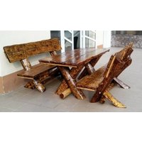 Casa Padrino Gartenmöbel Set Rustikal Tisch + 2 Garten Bänke - Eiche Massivholz - Echtholz Möbel Massiv