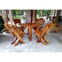 Casa Padrino Gartenmöbel Set Rustikal Tisch + 4 Garten Stühle - Eiche Massivholz - Echtholz Möbel Massiv