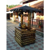 Casa Padrino Garten Brunnen Rustikal mit Schöpfeimer Mod G1 - Eiche Massivholz - Gartenbrunnen Echtholz Massiv