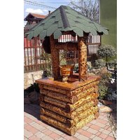 Casa Padrino Garten Brunnen Rustikal mit Schöpfeimer Mod G2 - Eiche Massivholz - Gartenbrunnen Echtholz Massiv