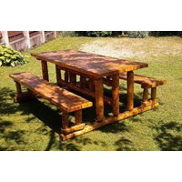 Casa Padrino Gartenmöbel Set Rustikal Tisch + 2 Garten Bänke Mod GM2 - Eiche Massivholz - Echtholz Möbel Massiv