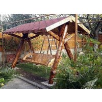 Casa Padrino Garten Schaukel Rustikal überdacht Hollywood Schaukel Mod S1 - Eiche Massivholz - Echtholz Massiv