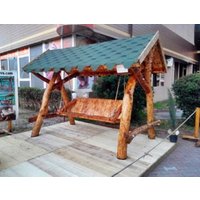 Casa Padrino Garten Schaukel Rustikal überdacht Hollywood Schaukel Mod S2 - Eiche Massivholz - Echtholz Massiv