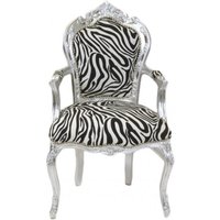 Casa Padrino Barock Esszimmer Stuhl Zebra / Silber mit Armlehnen