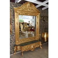 Casa Padrino Luxus Barock Spiegelkonsole Gold Lion - Luxus Wohnzimmer Möbel Konsole mit Spiegel Löwenkopf