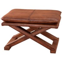 Casa Padrino Luxus Echt Leder Hocker Braun mit Nieten - Leder Möbel