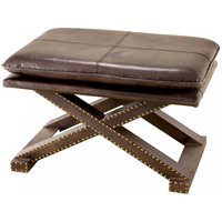 Casa Padrino Luxus Echt Leder Hocker Braun Olive mit Nieten - Leder Möbel