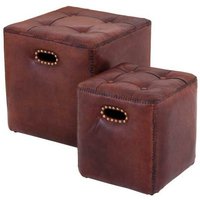 Casa Padrino Luxus Echt Leder Hocker Set Braun - Leder Möbel (2 Hocker)