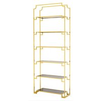 Casa Padrino Luxus Regal Schrank Edelstahl Gold mit Rauchglas B 90 x H 230 cm Bücherregal Regal Schrank - Art Deco Möbel