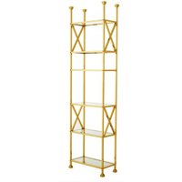Casa Padrino Luxus Regal Schrank Edelstahl Gold mit Glasböden B 65 x H 230 cm Bücherregal Regal Schrank - Art Deco Möbel