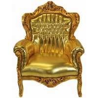 Casa Padrino Barock Sessel "King" Gold/Gold Lederoptik mit Bling Bling Glitzersteinen