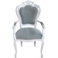 Casa Padrino Barock Esszimmer Stuhl mit Armlehnen Grau-Blau / Antik Weiss - Designer Stuhl - Luxus Qualität