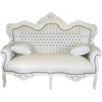 Casa Padrino Barock 2er Sofa Master Weià Lederoptik / Weià mit Bling Bling Glitzersteinen - Wohnzimmer Couch Möbel Lounge
