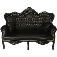Casa Padrino Barock 2er Sofa Master Schwarz Lederoptik / Schwarz mit Bling Bling Glitzersteinen - Wohnzimmer Couch Möbel Lounge