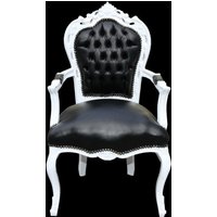 Casa Padrino Barock Esszimmerstuhl Schwarz / Weià Lederoptik mit Armlehnen